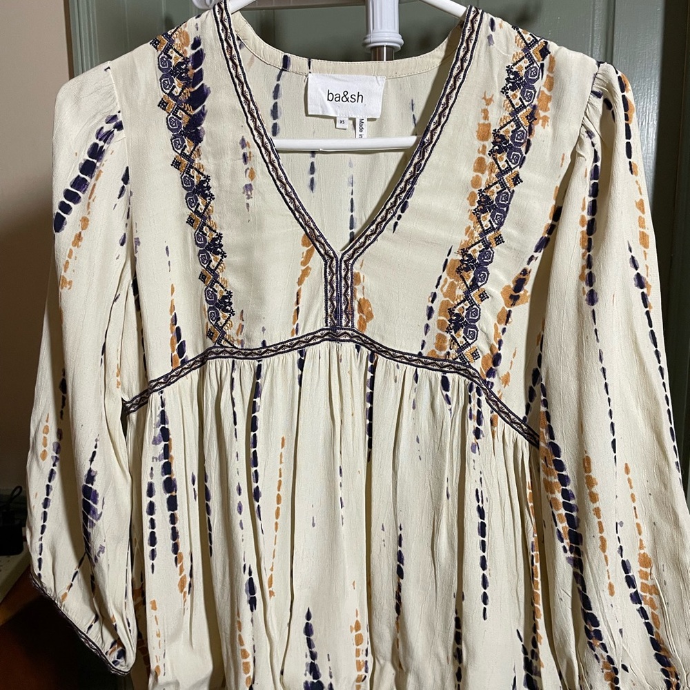 Ba&sh Cream and Lavender Boho Peasant Blouse NWT